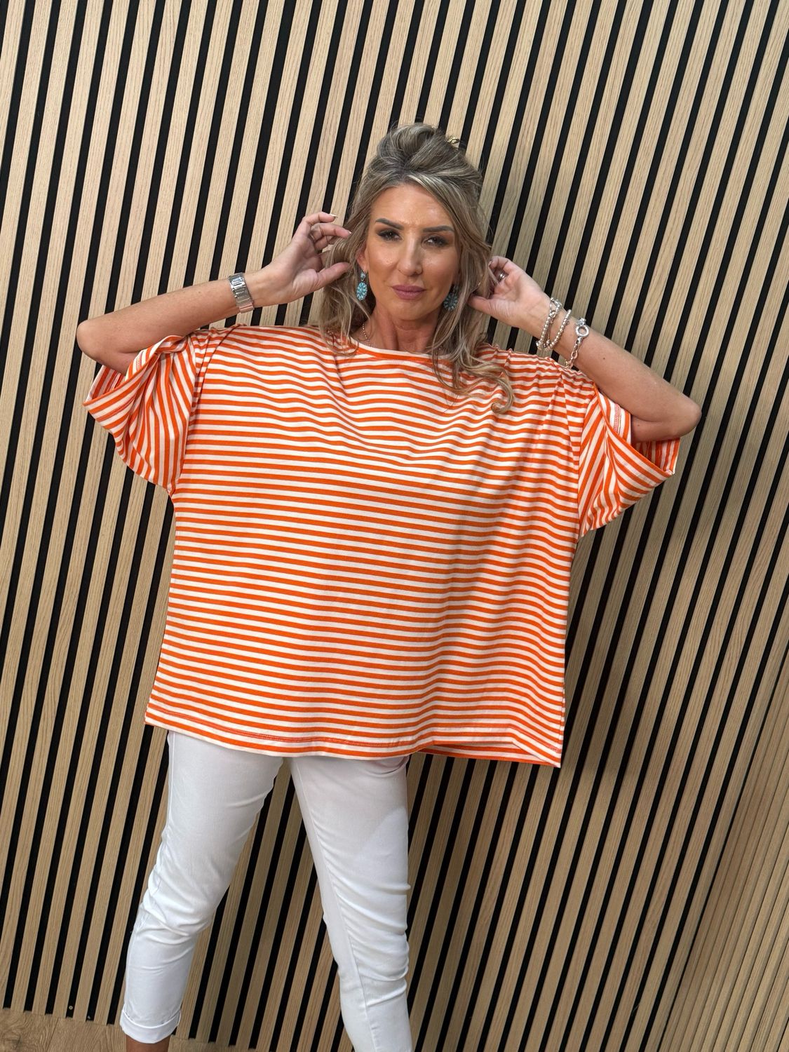Oversized Striped Box Top - White/Orange