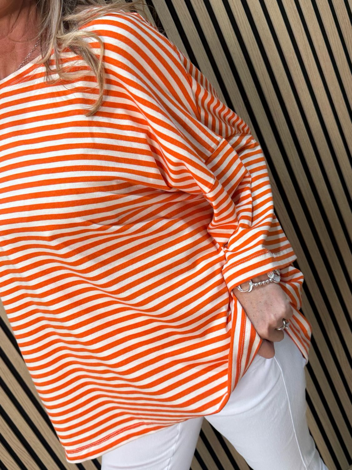 Oversized Striped Box Top - White/Orange