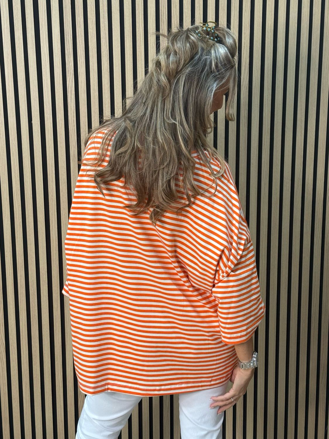 Oversized Striped Box Top - White/Orange
