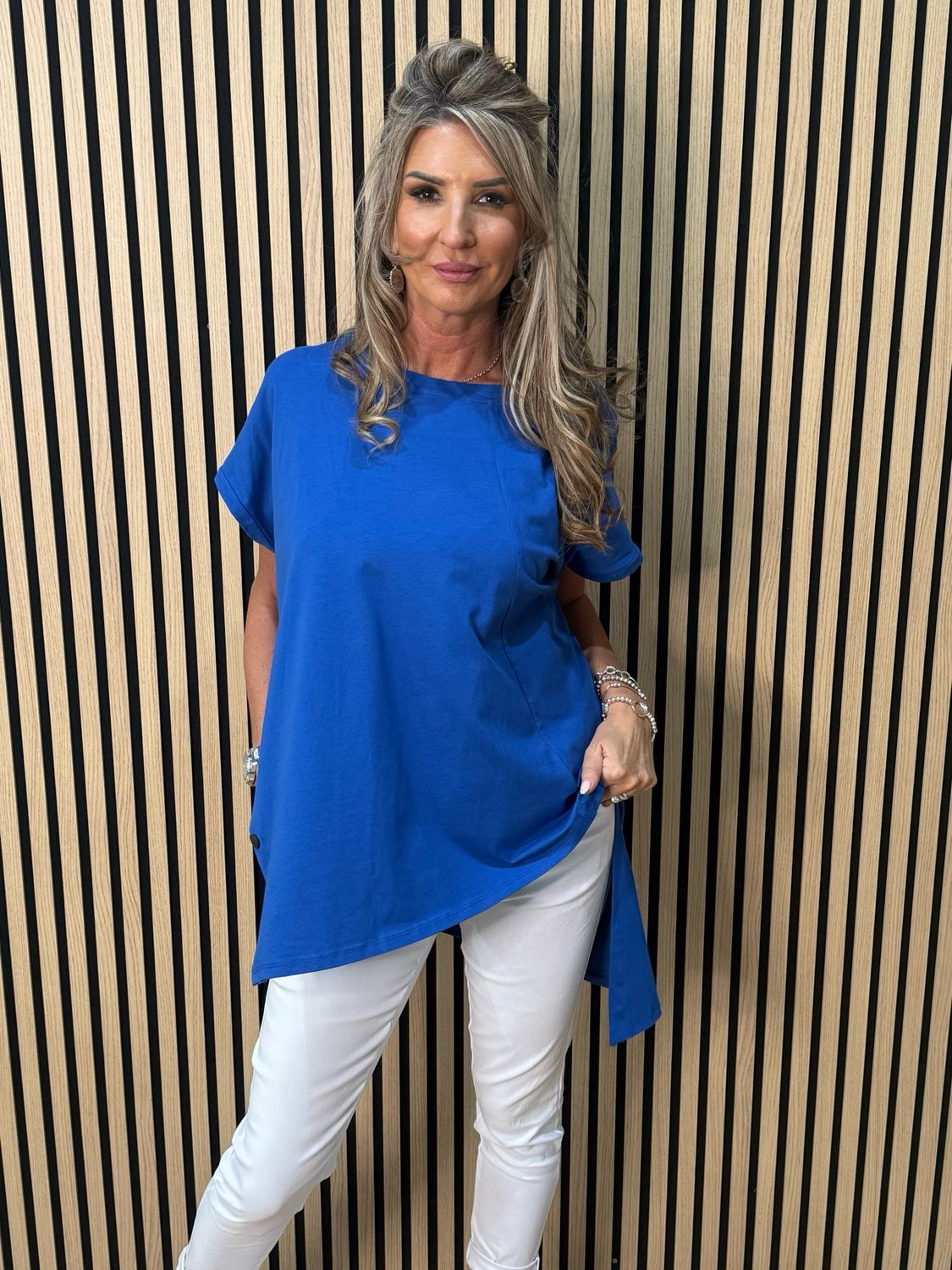 Asymmetric Button Detail Top - Royal Blue