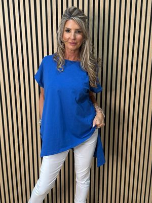Asymmetric Button Detail Top - Royal Blue