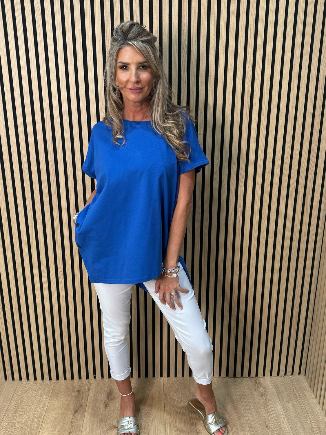 Asymmetric Button Detail Top - Royal Blue