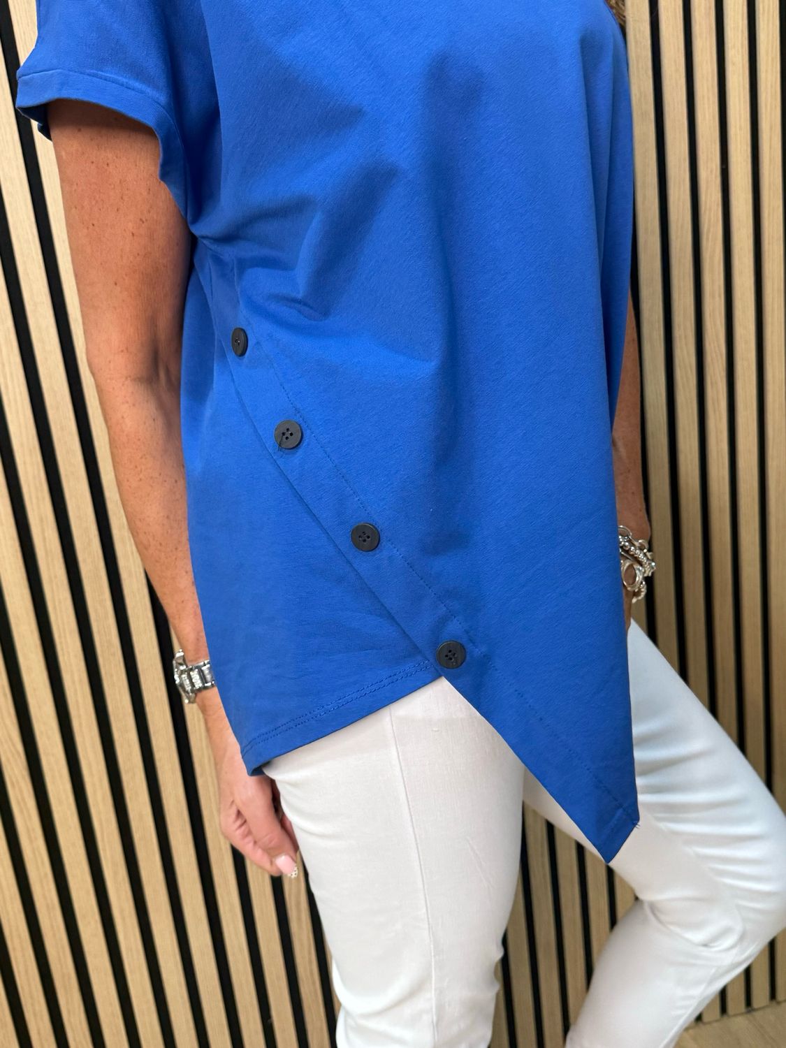 Asymmetric Button Detail Top - Royal Blue
