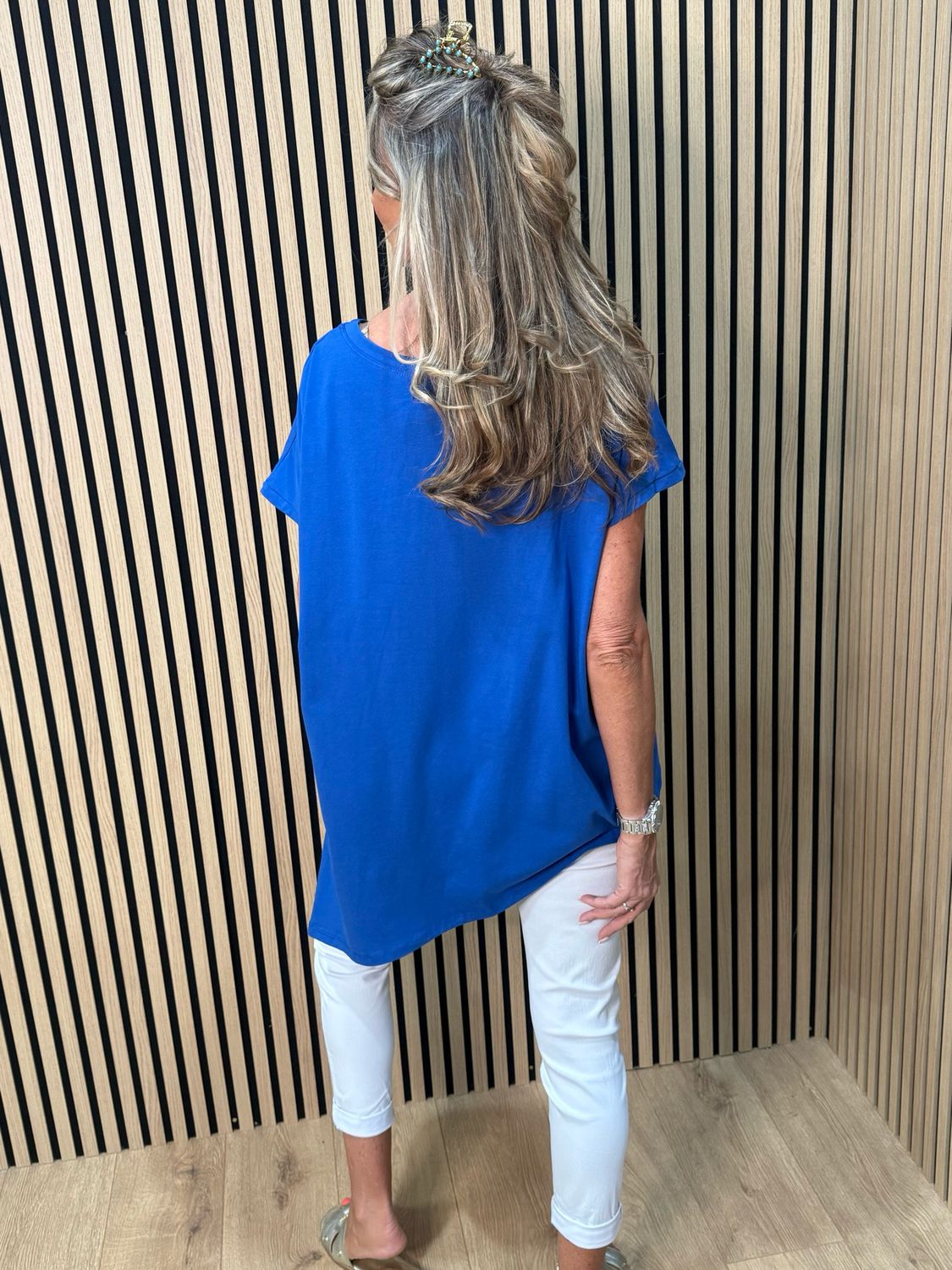 Asymmetric Button Detail Top - Royal Blue