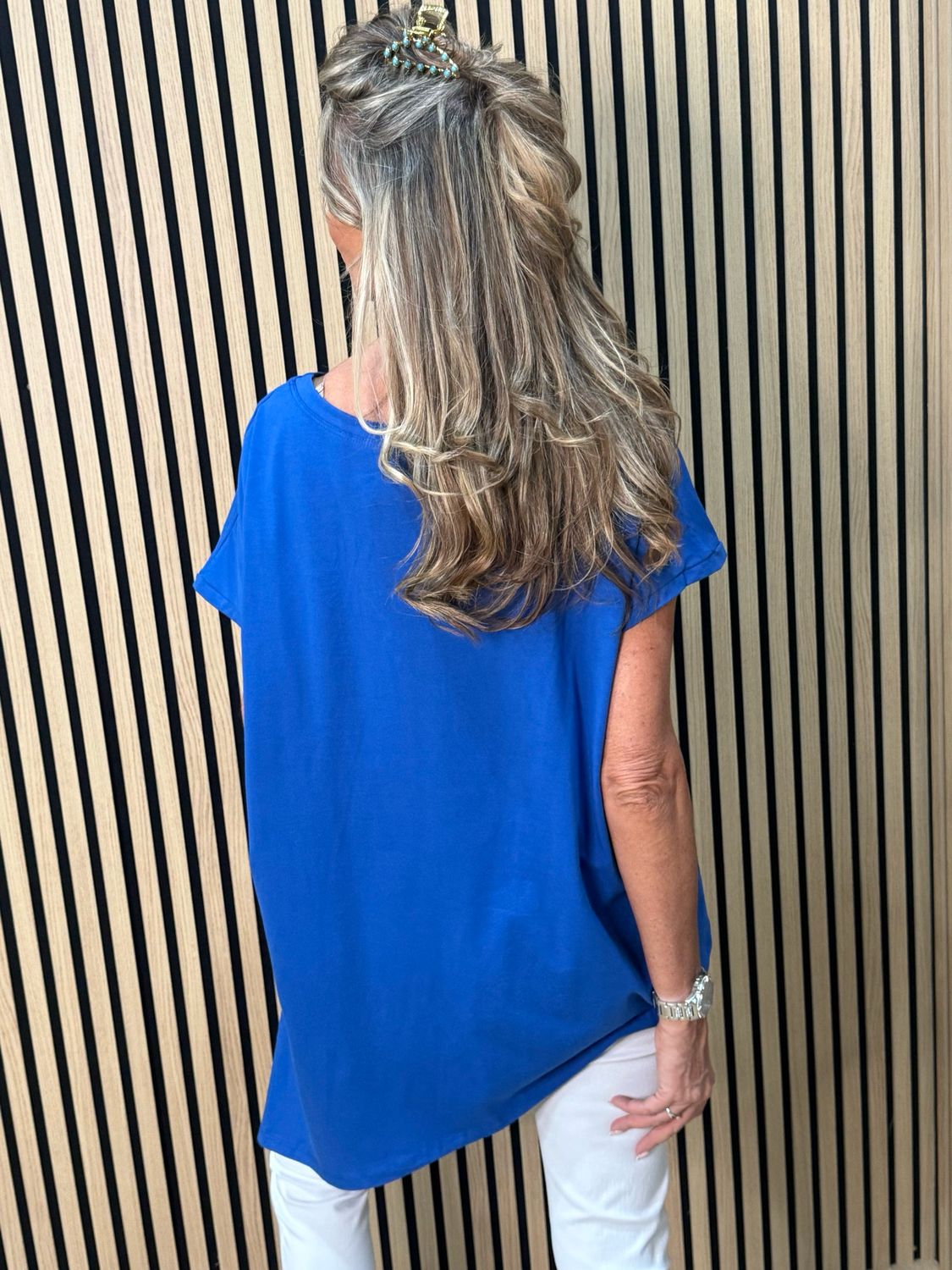 Asymmetric Button Detail Top - Royal Blue