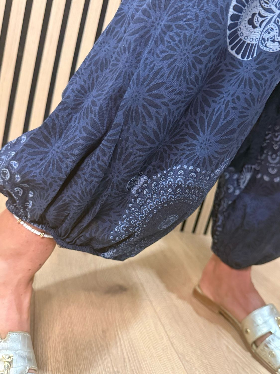Relaxed Printed Harem Pants - Navy