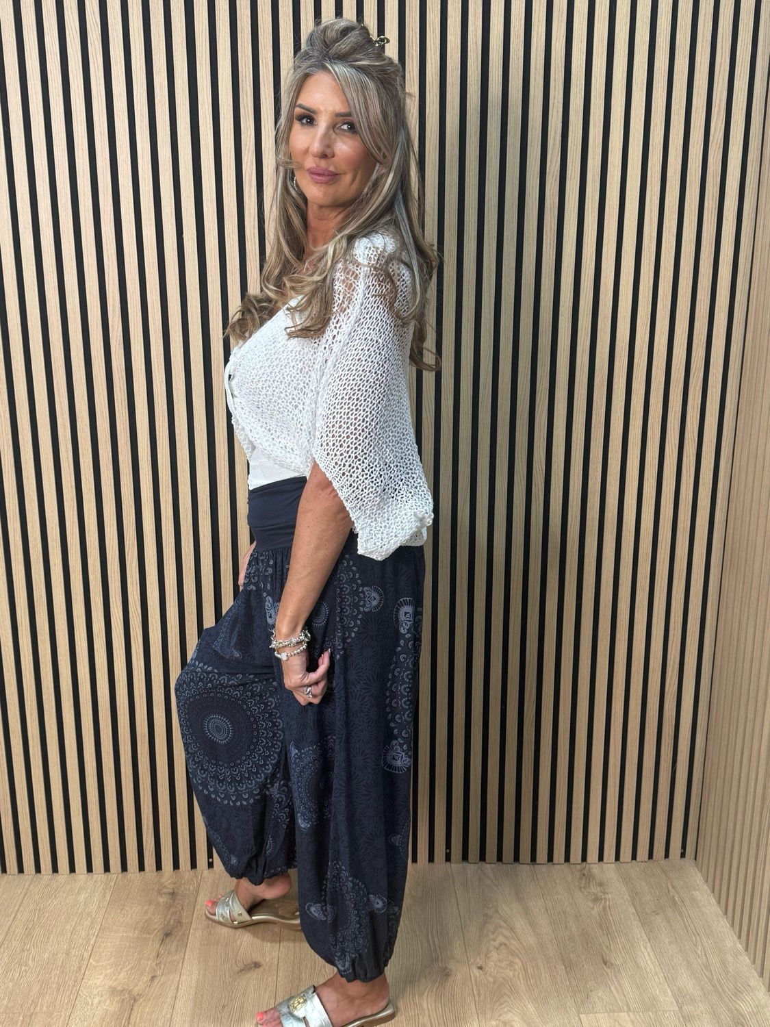 Relaxed Printed Harem Pants - Navy