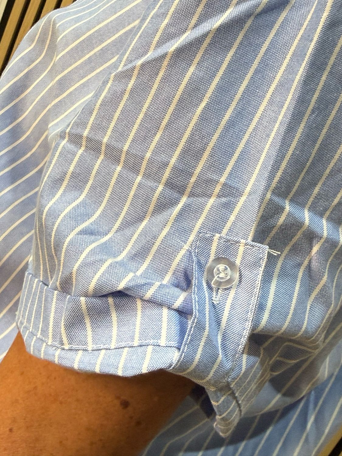 Stripe Heart Detail Cotton Shirt - Blue/White