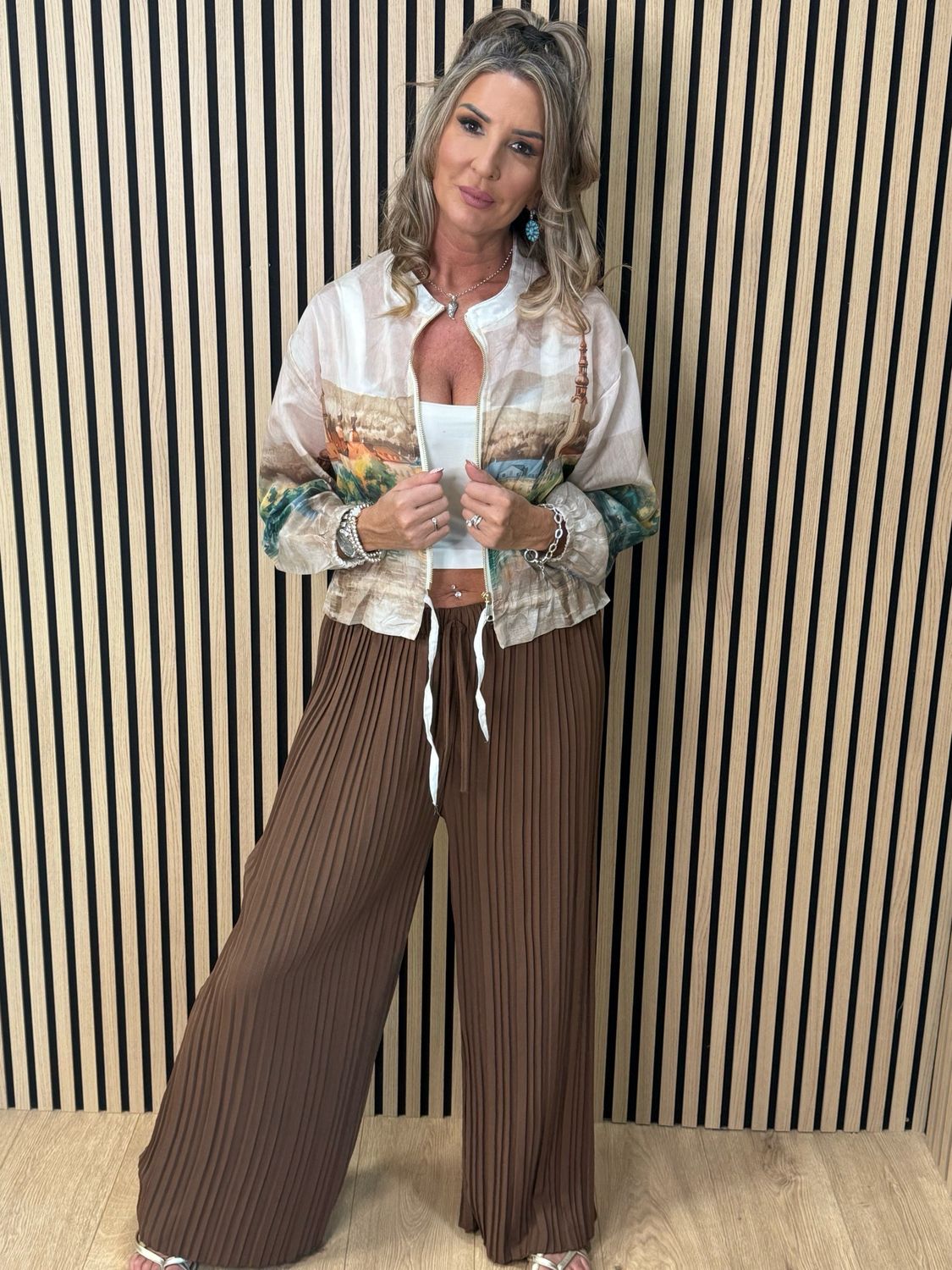 Wide Leg Pleated Trousers - Chocolate