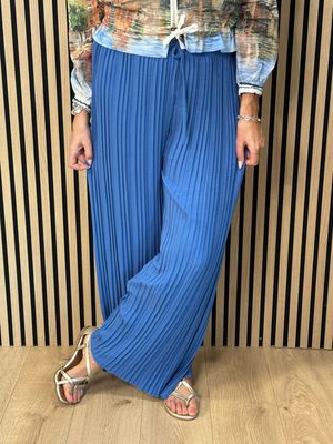 Wide Leg Pleated Trousers - Blue
