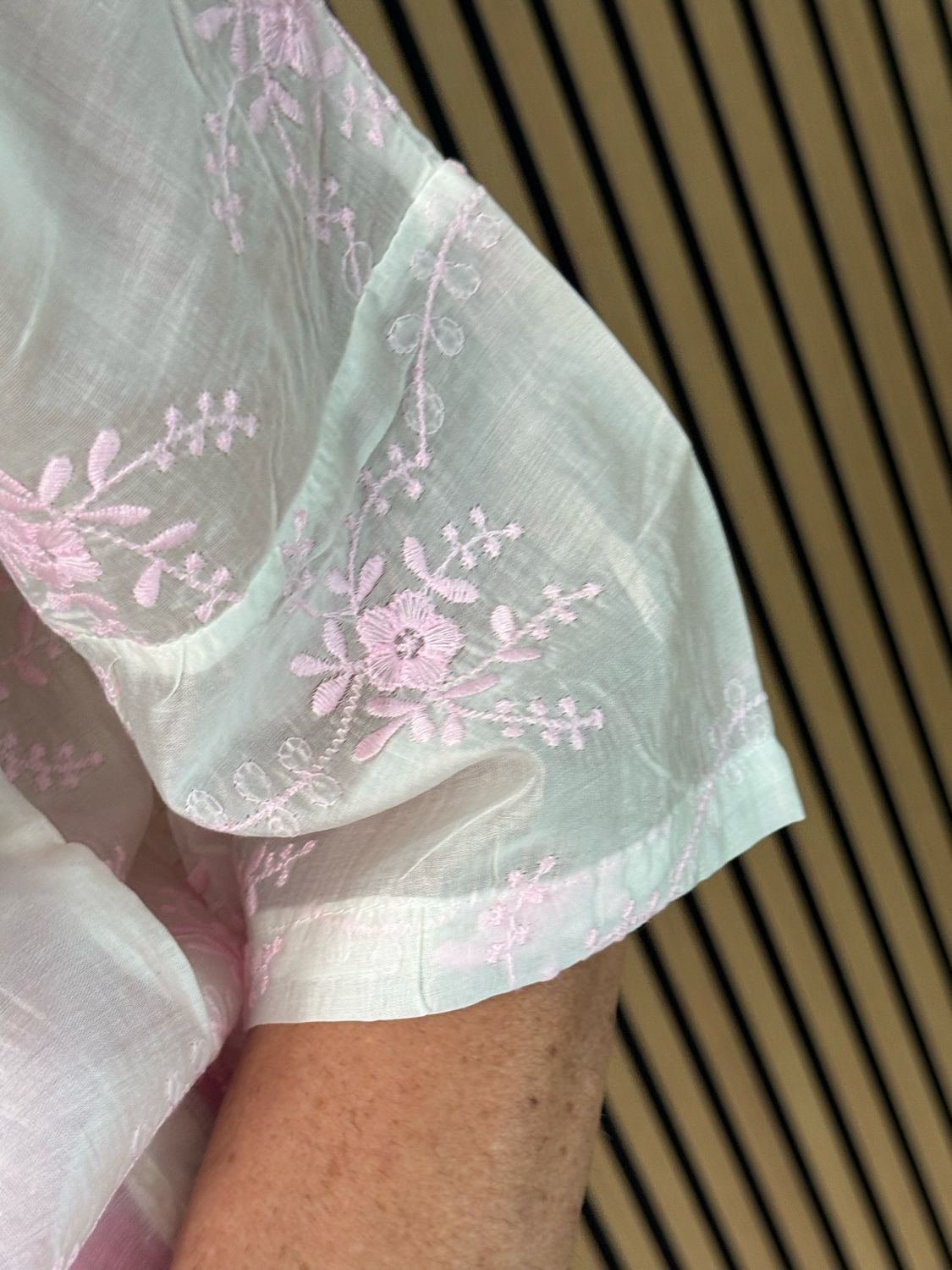 Embroidered Floral Sheer Shirt - White/Pink