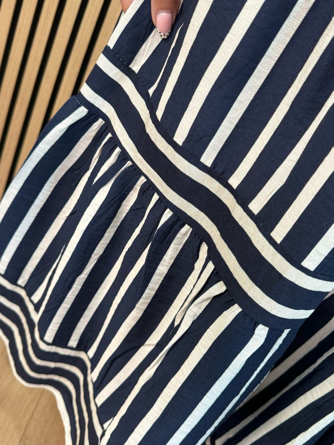 Striped Tie Shoulder Midi Dress - Navy/White