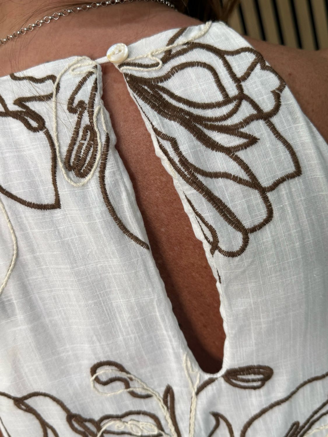 Floral Cotton Maxi Dress - White/Brown