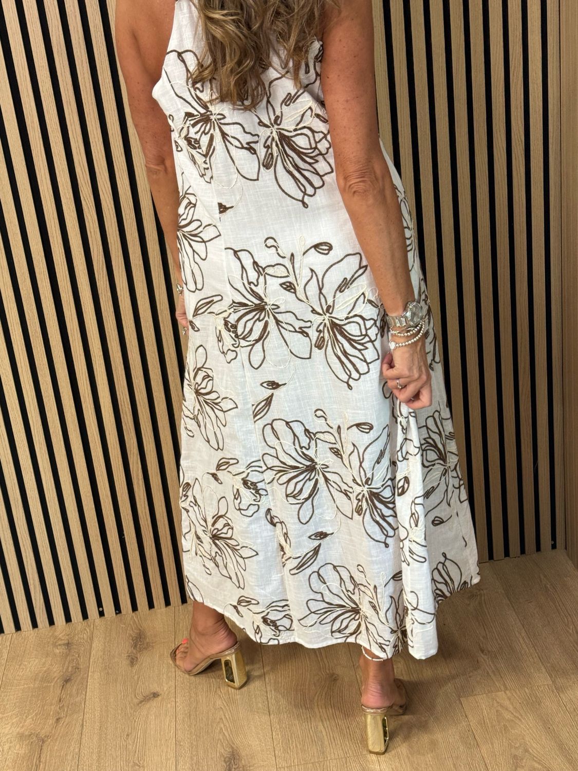 Floral Cotton Maxi Dress - White/Brown