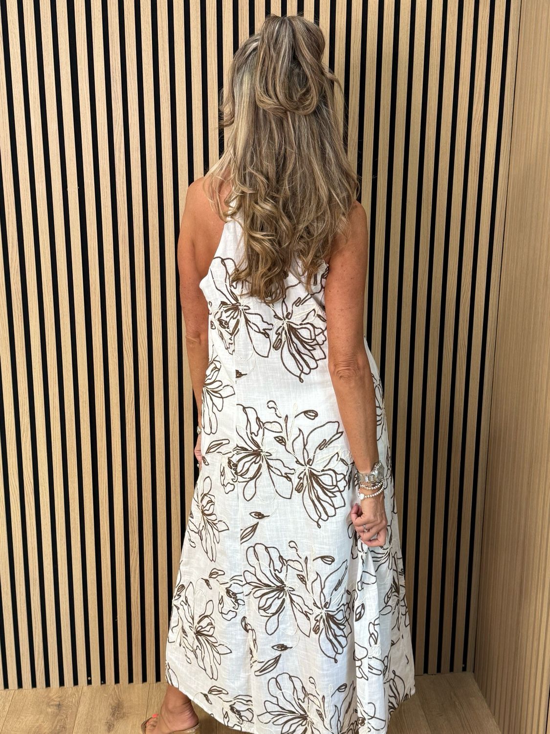 Floral Cotton Maxi Dress - White/Brown