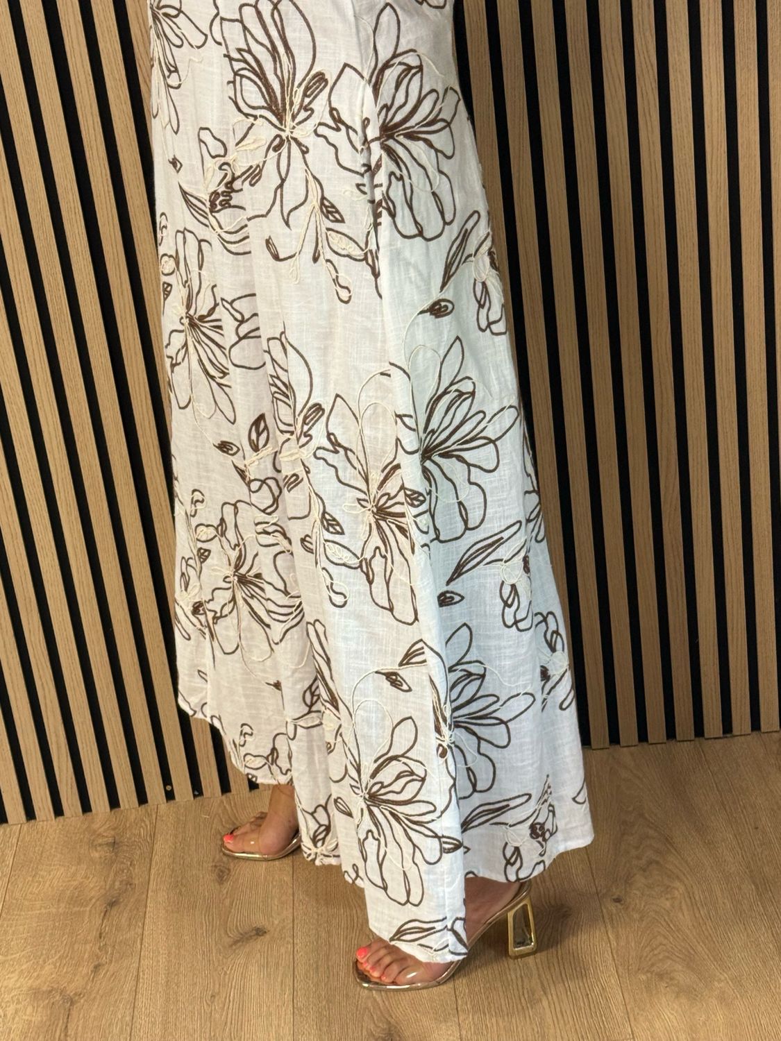 Floral Cotton Maxi Dress - White/Brown