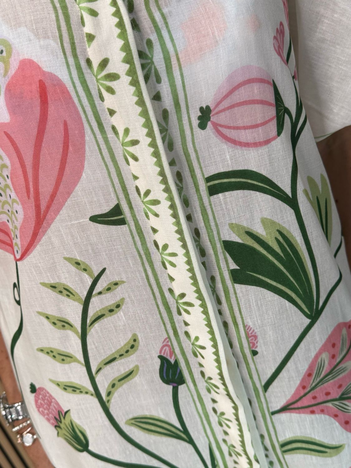 Botanical Bell Sleeve Shirt Dress - White/Pink