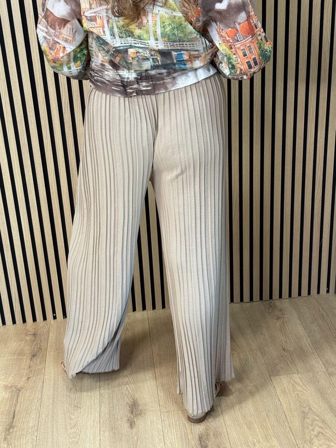 Wide Leg Pleated Trousers - Taupe