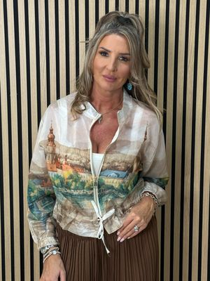 Cote D Azur Print Zip Jacket - Stone