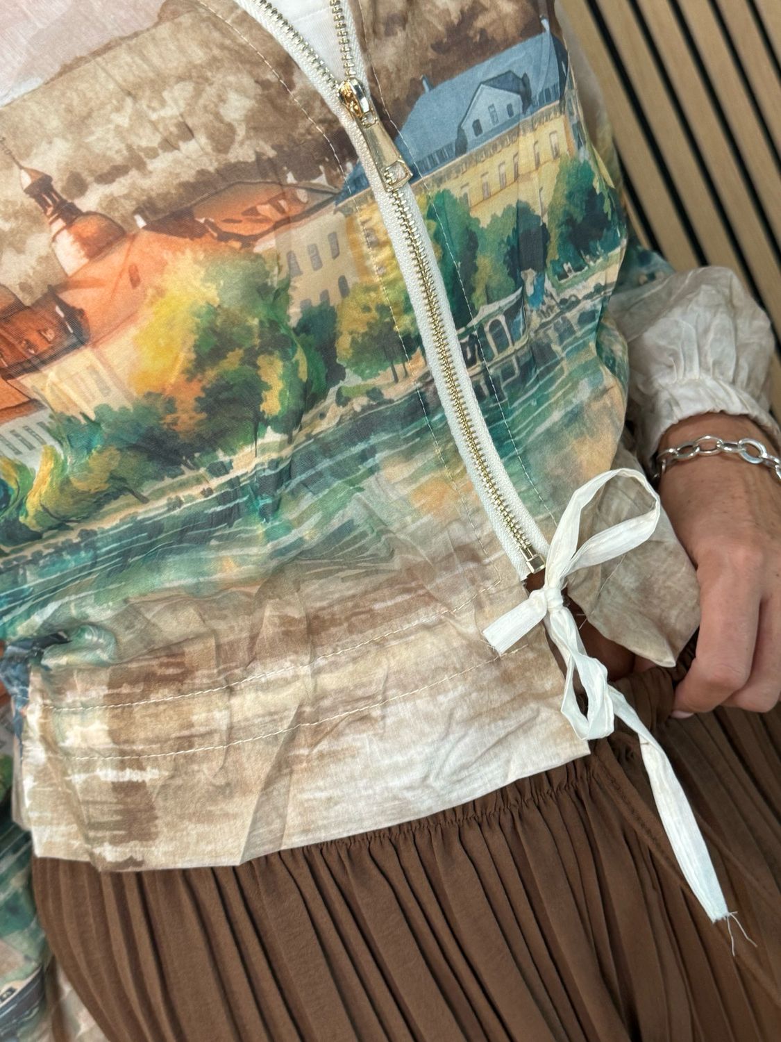 Cote D Azur Print Zip Jacket - Stone
