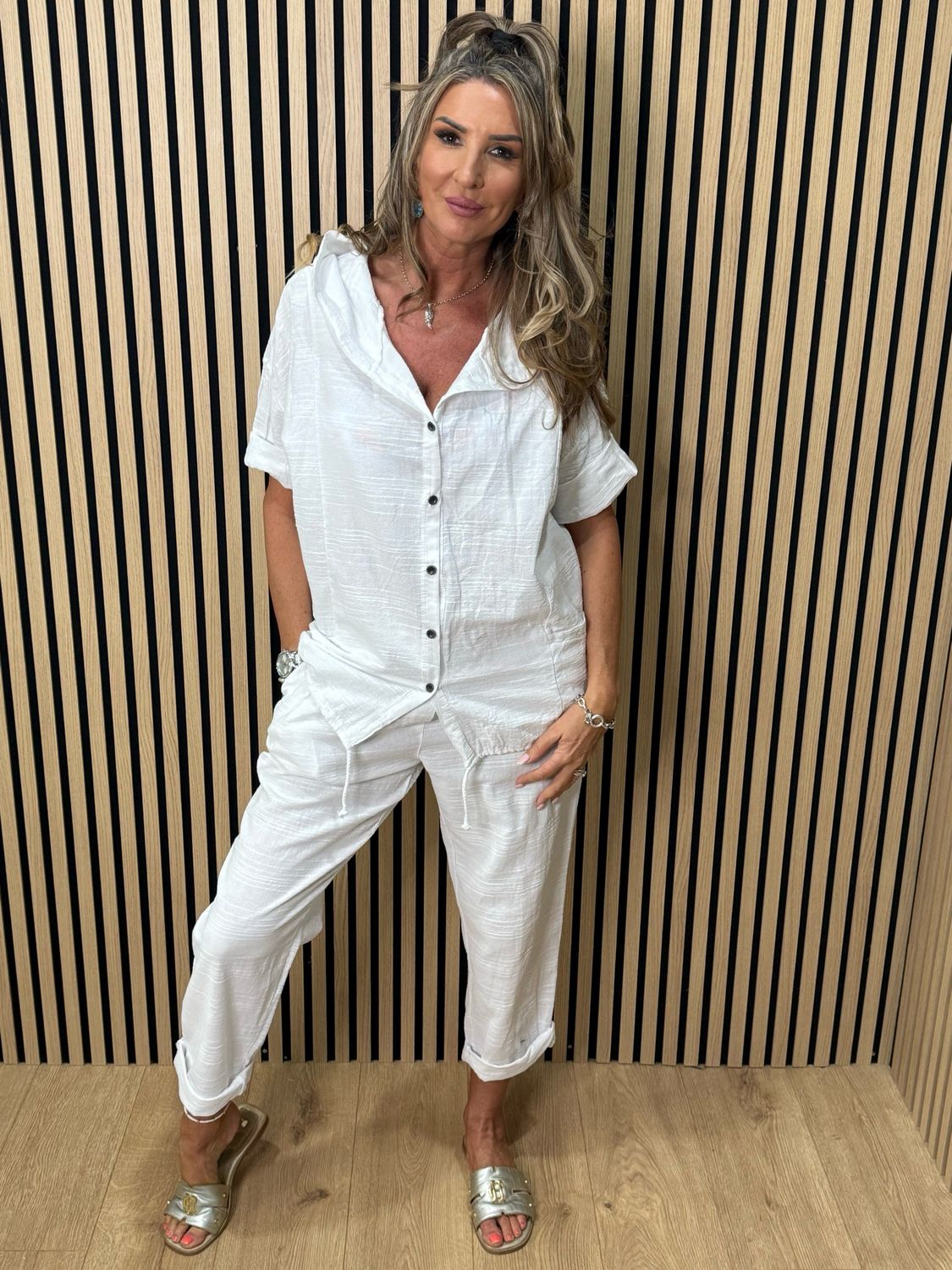 Textured Cotton Co-Ord Set - White