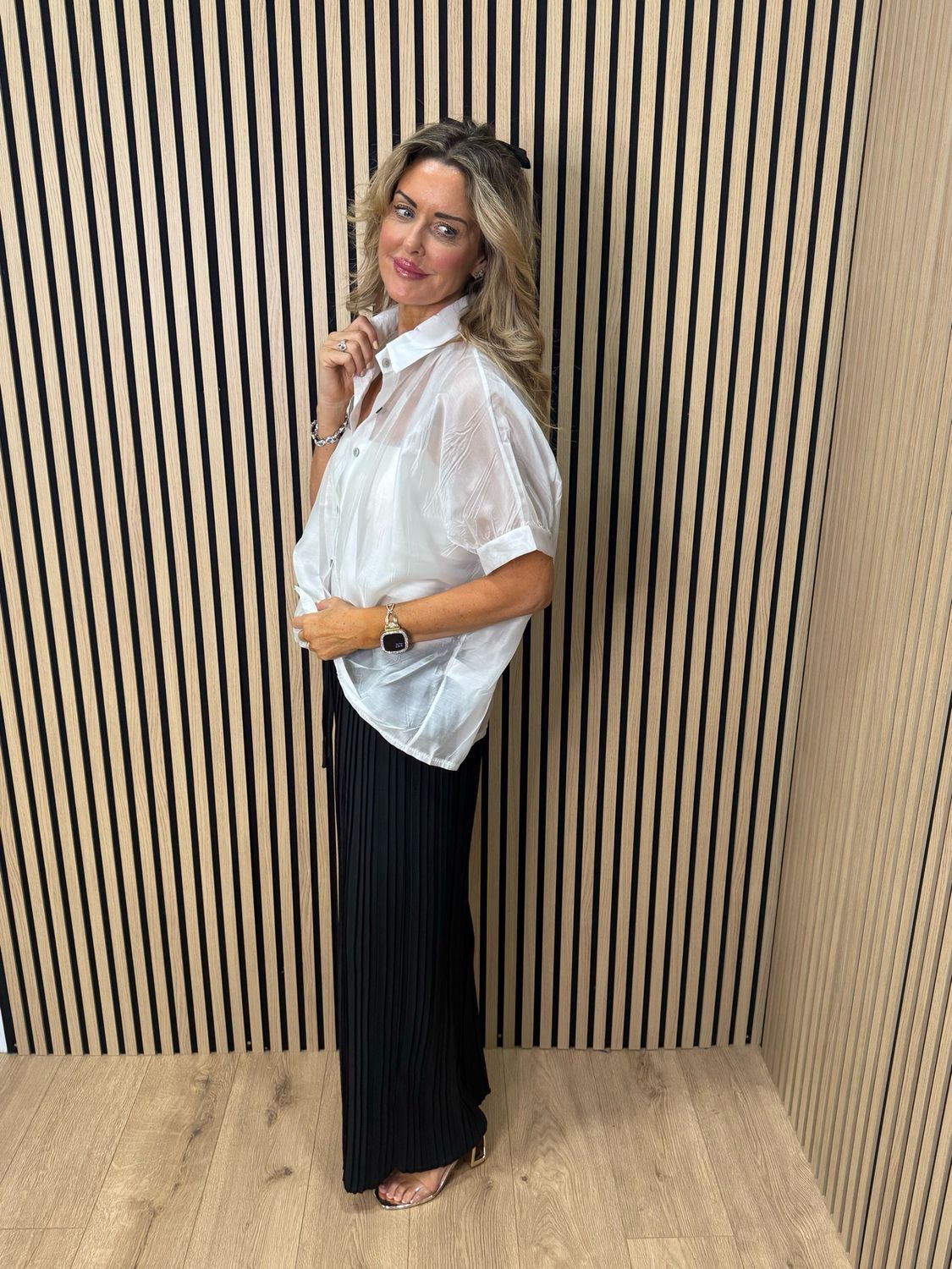 Sheer Tie Front Shirt - White