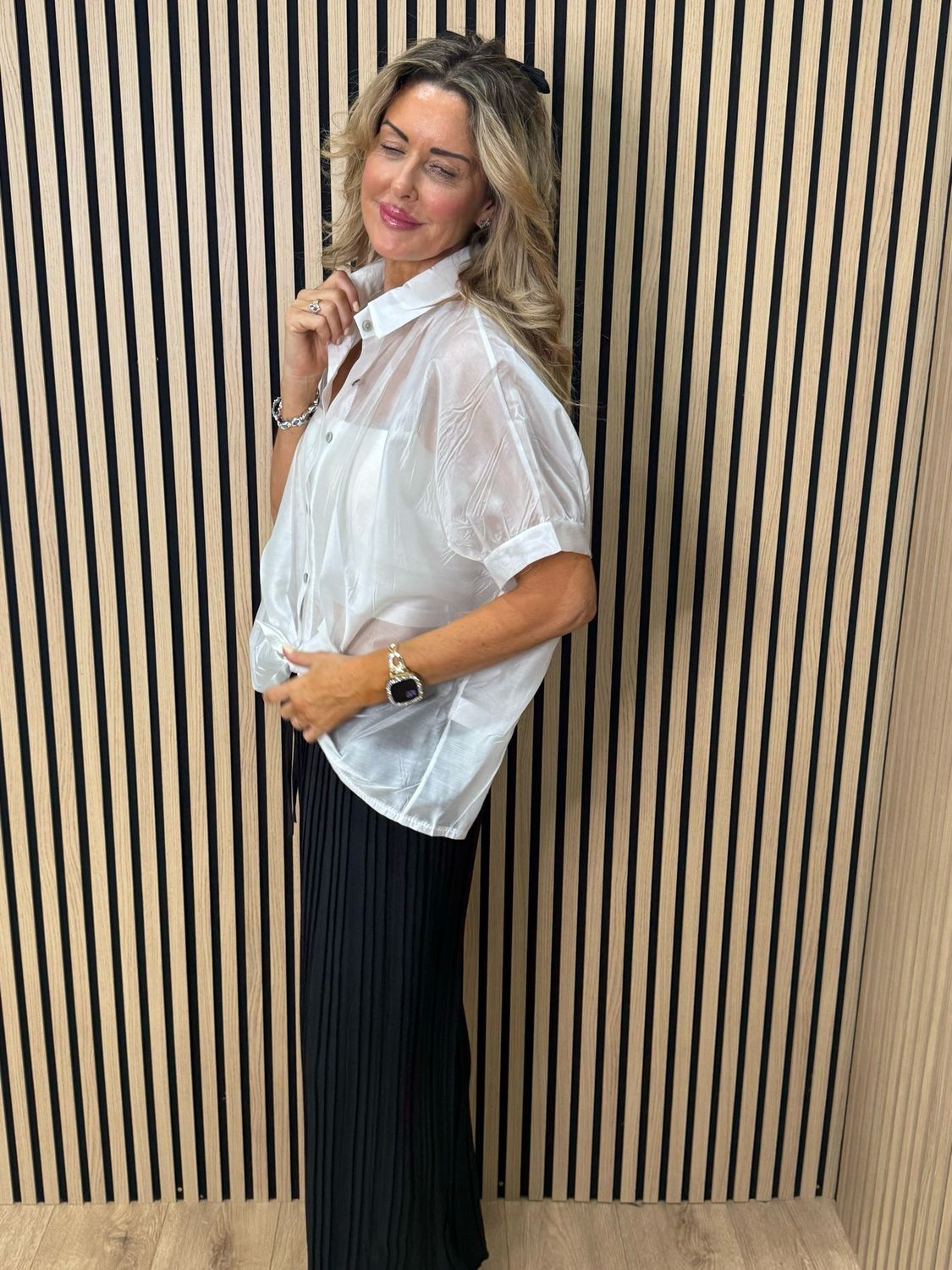 Sheer Tie Front Shirt - White