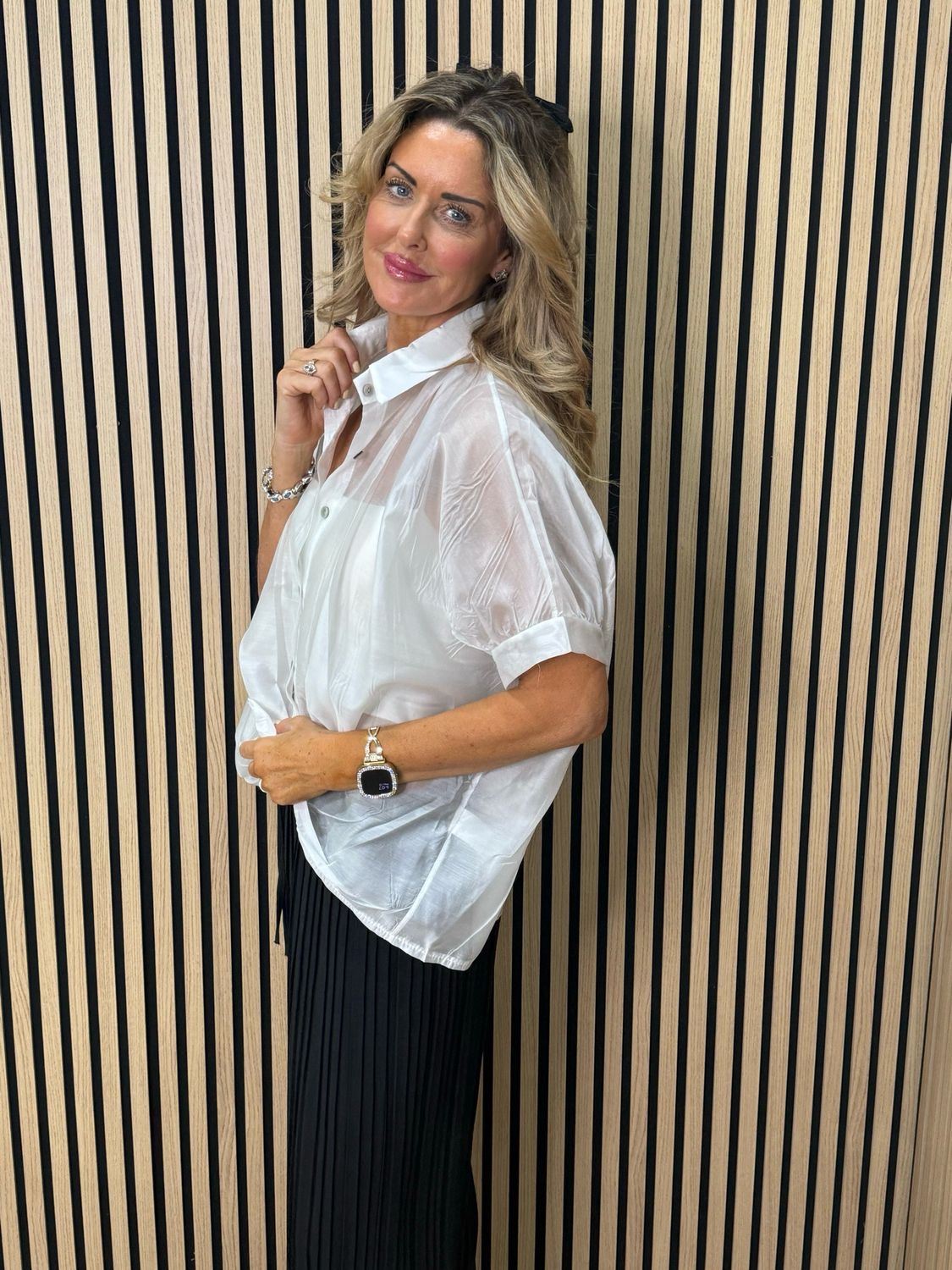 Sheer Tie Front Shirt - White