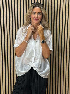 Sheer Tie Front Shirt - White