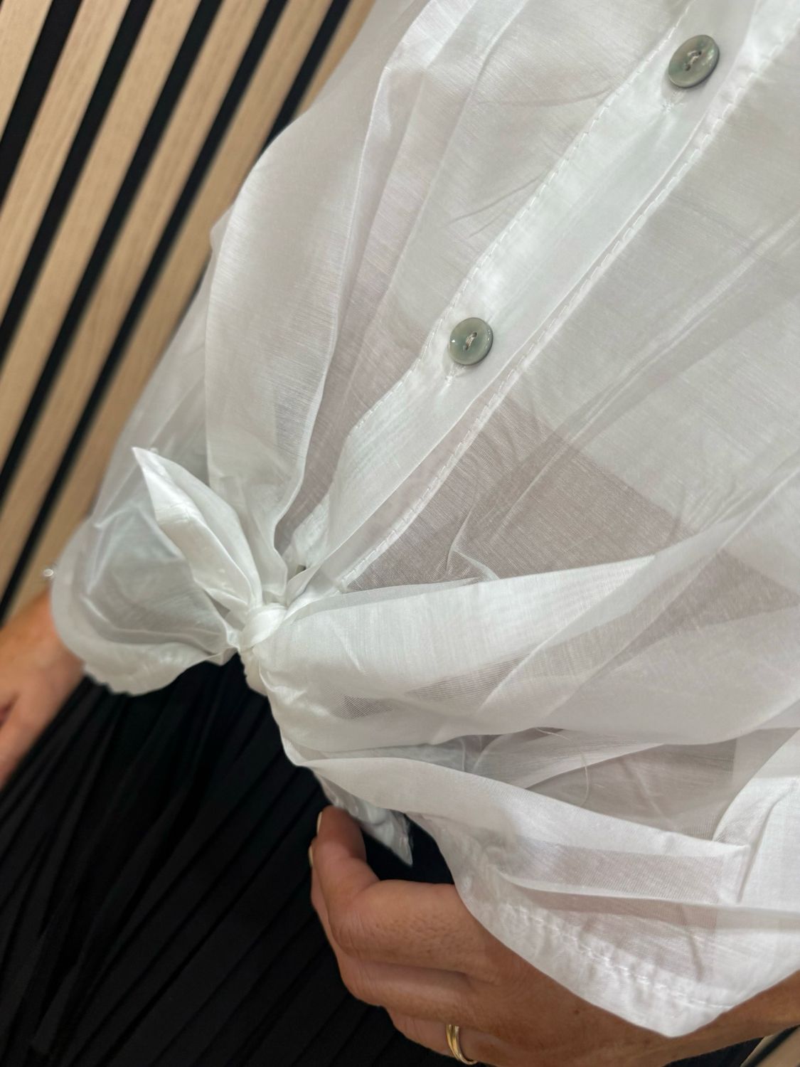 Sheer Tie Front Shirt - White