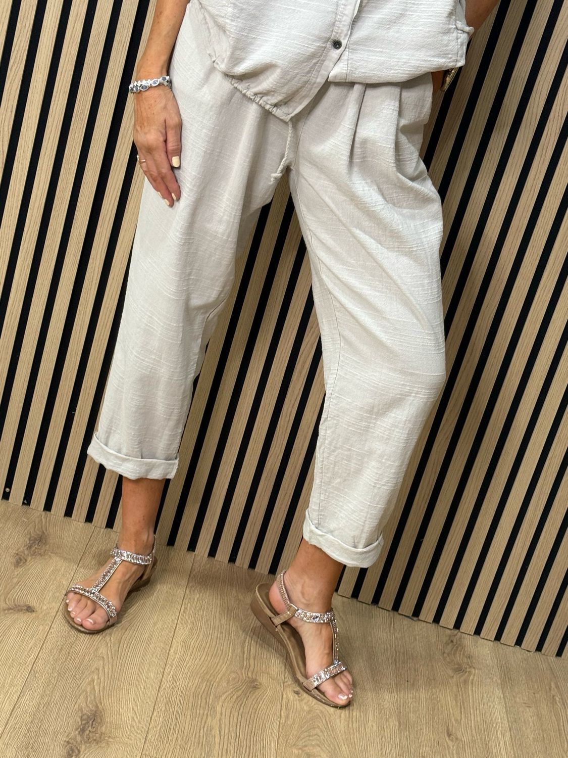 Textured Cotton Co-Ord Set - Stone