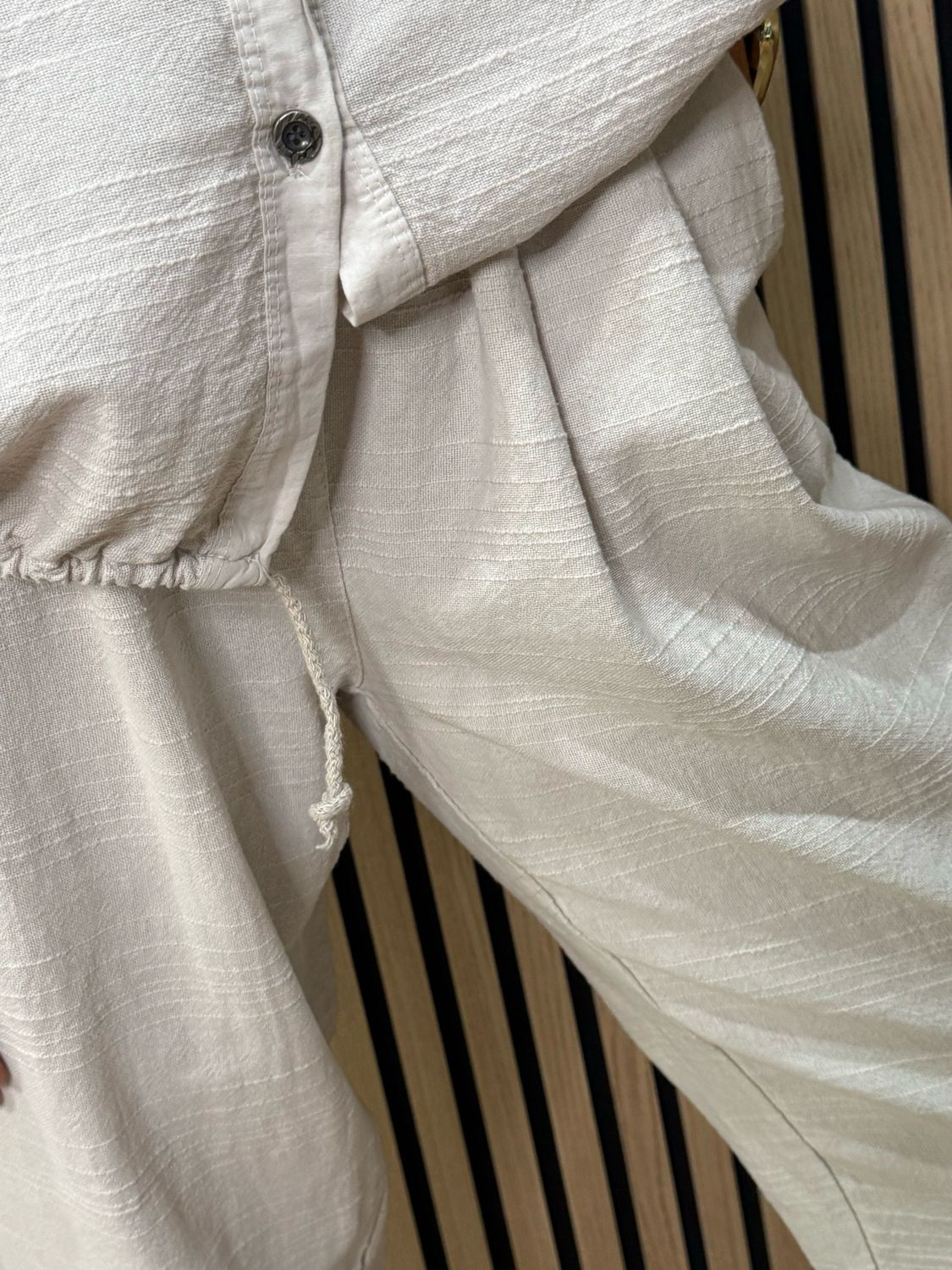 Textured Cotton Co-Ord Set - Stone
