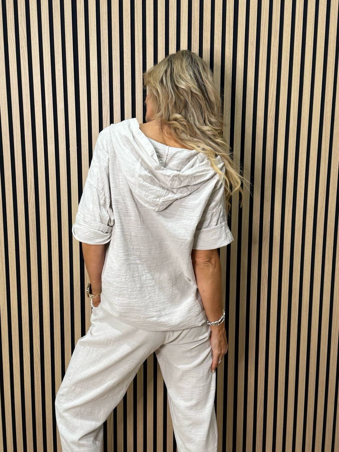 Textured Cotton Co-Ord Set - Stone