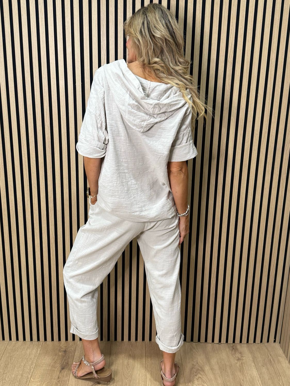 Textured Cotton Co-Ord Set - Stone