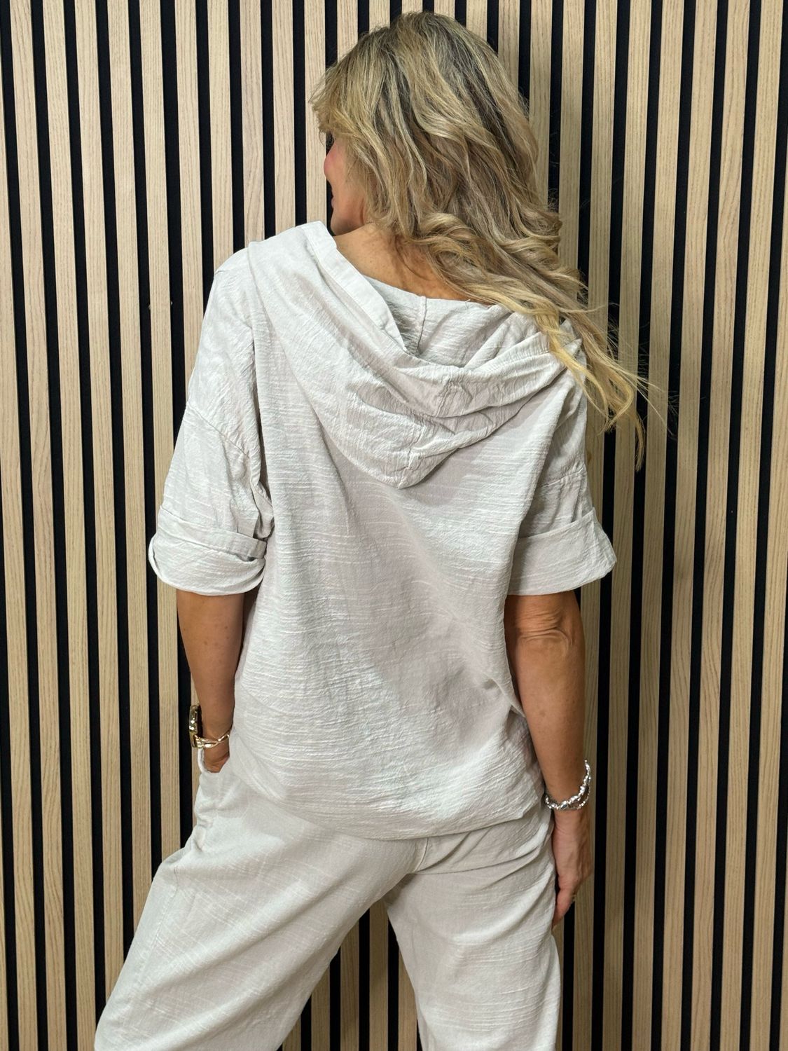Textured Cotton Co-Ord Set - Stone