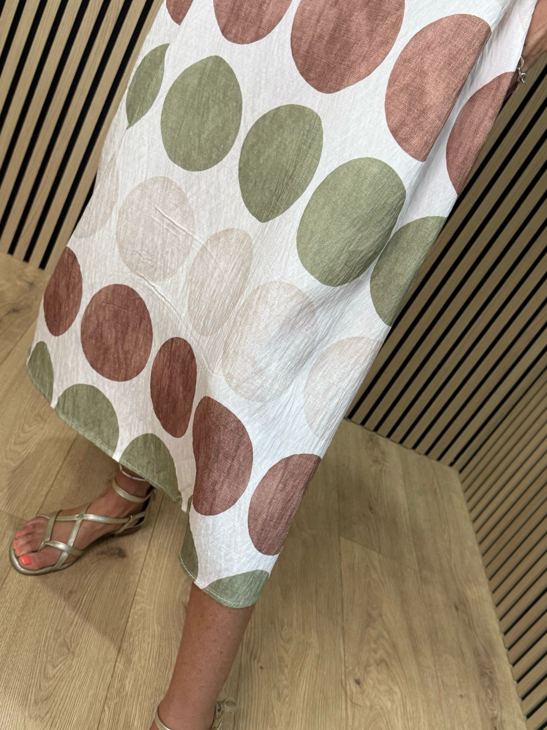 Spot Print Midi Dress - Stone/Khaki/Taupe