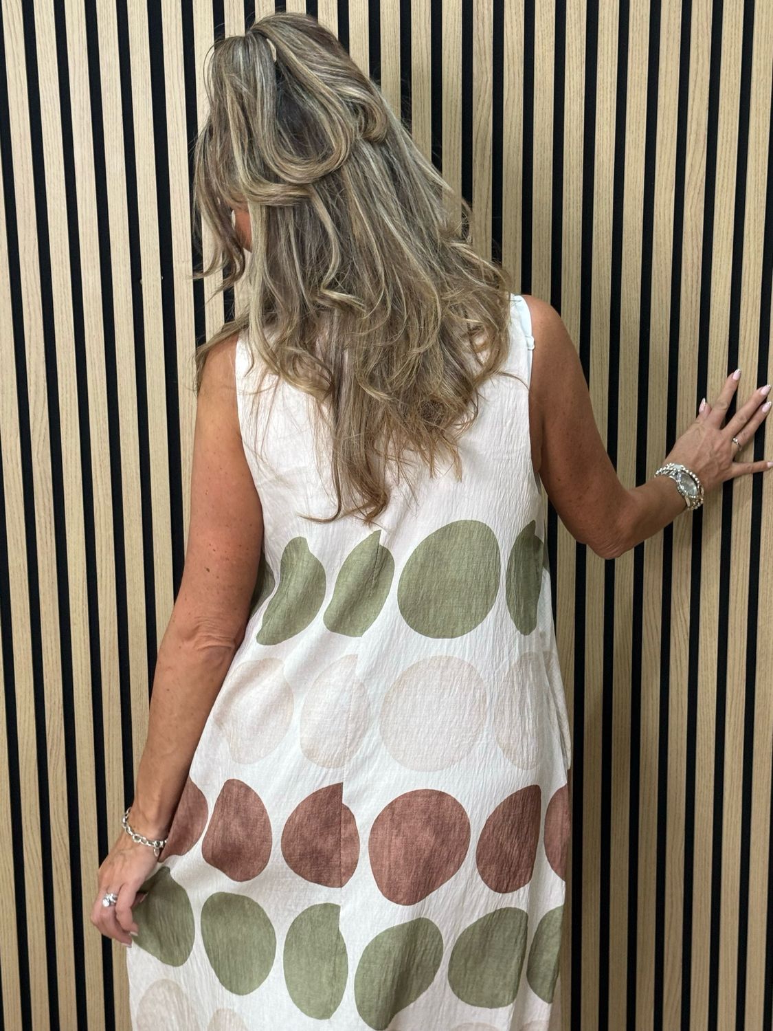 Spot Print Midi Dress - Stone/Khaki/Taupe