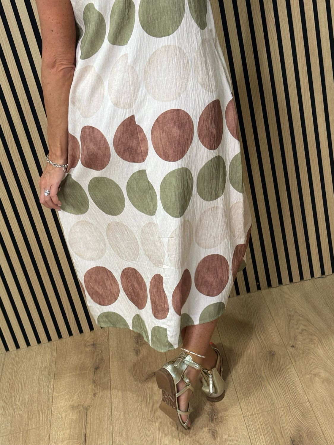 Spot Print Midi Dress - Stone/Khaki/Taupe