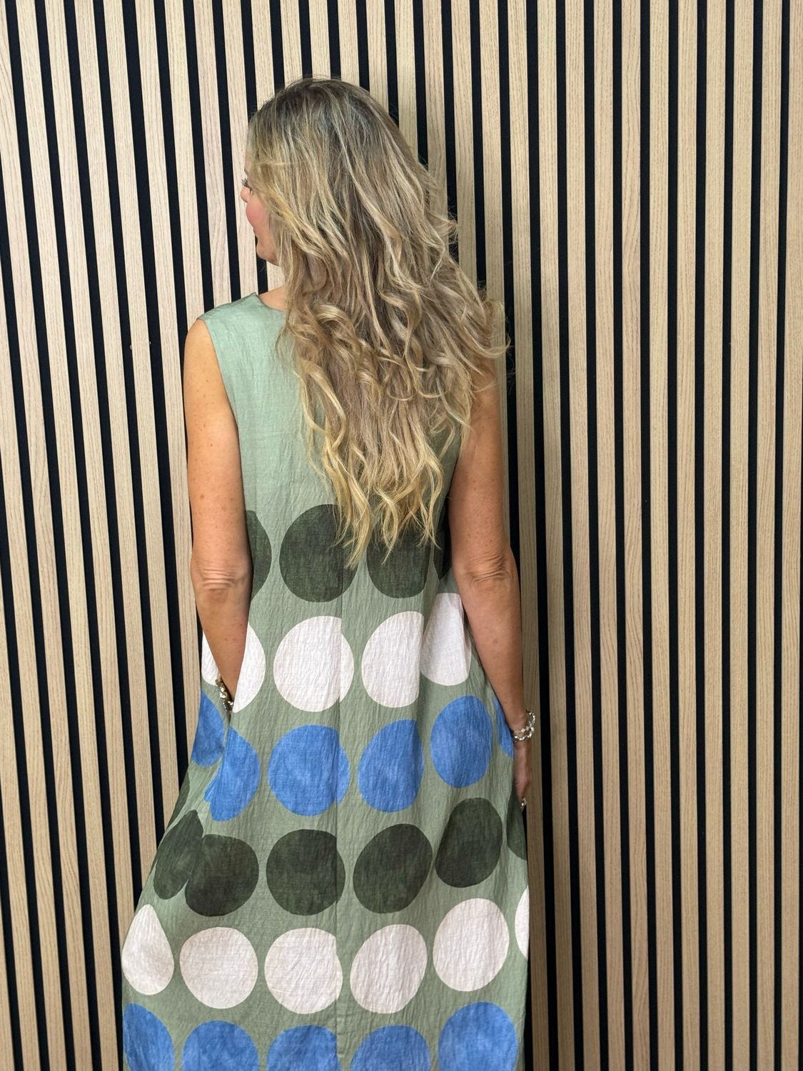 Spot Print Midi Dress - Khaki/Taupe/Blue