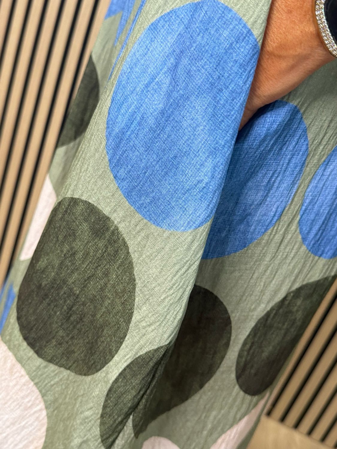 Spot Print Midi Dress - Khaki/Taupe/Blue