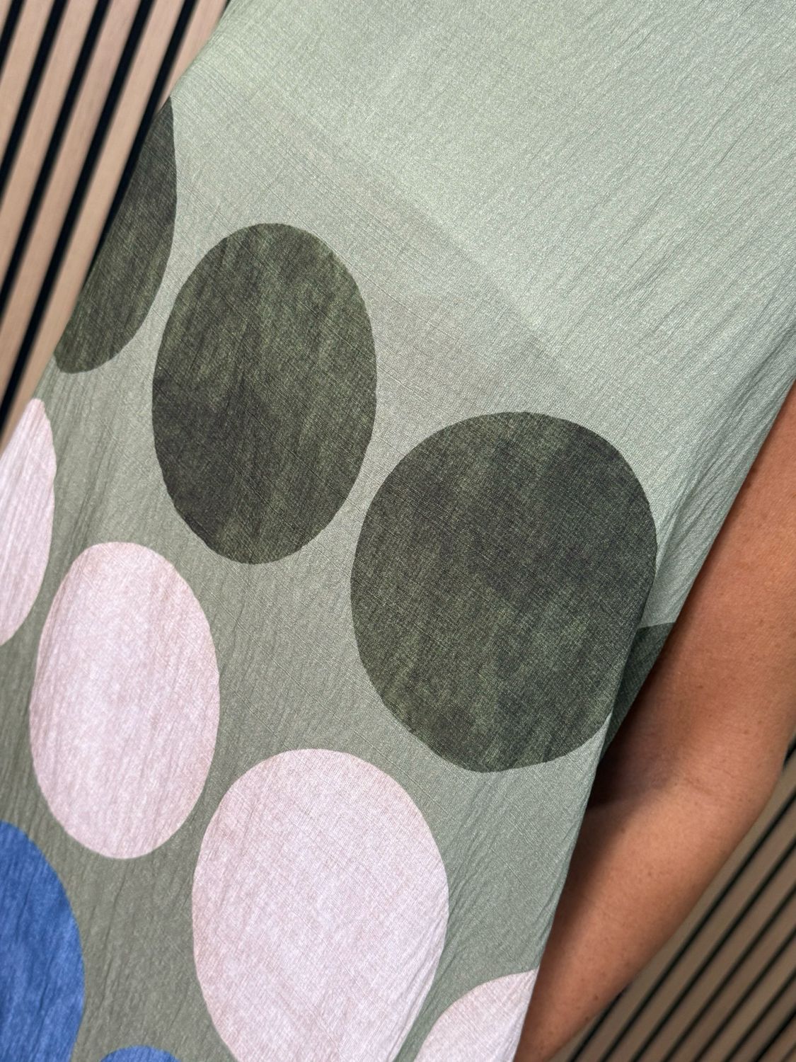 Spot Print Midi Dress - Khaki/Taupe/Blue