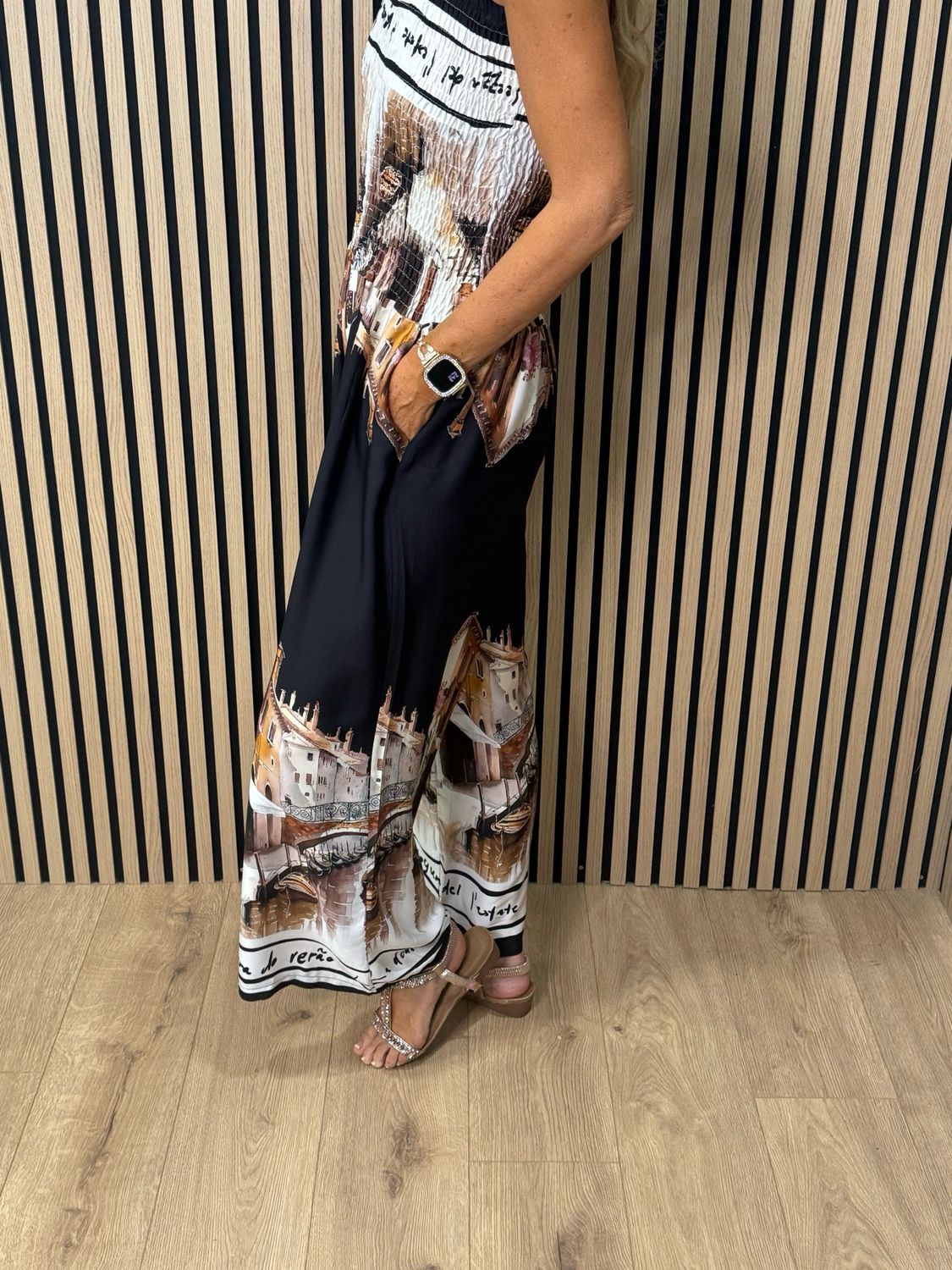 Printed Silk Blend Jumpsuit - Black