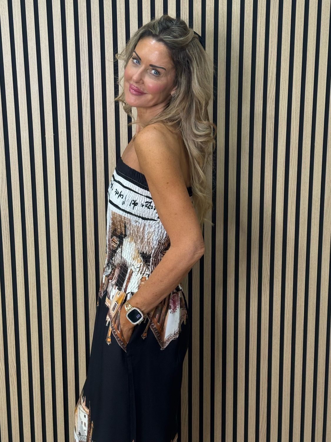 Printed Silk Blend Jumpsuit - Black