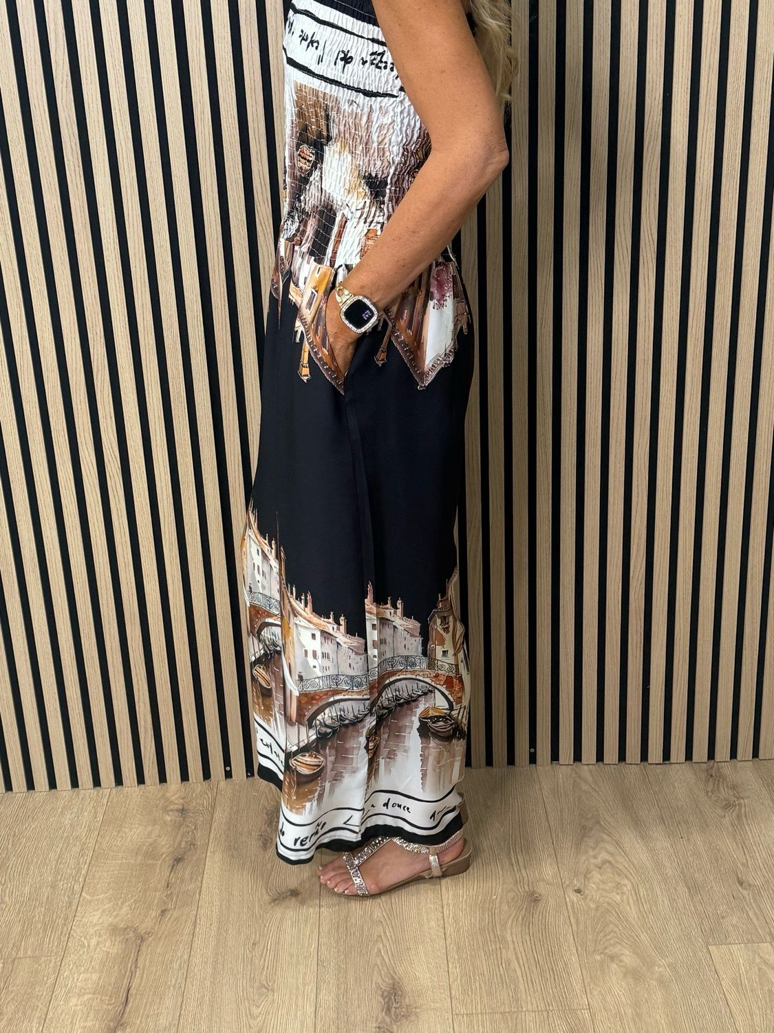 Printed Silk Blend Jumpsuit - Black