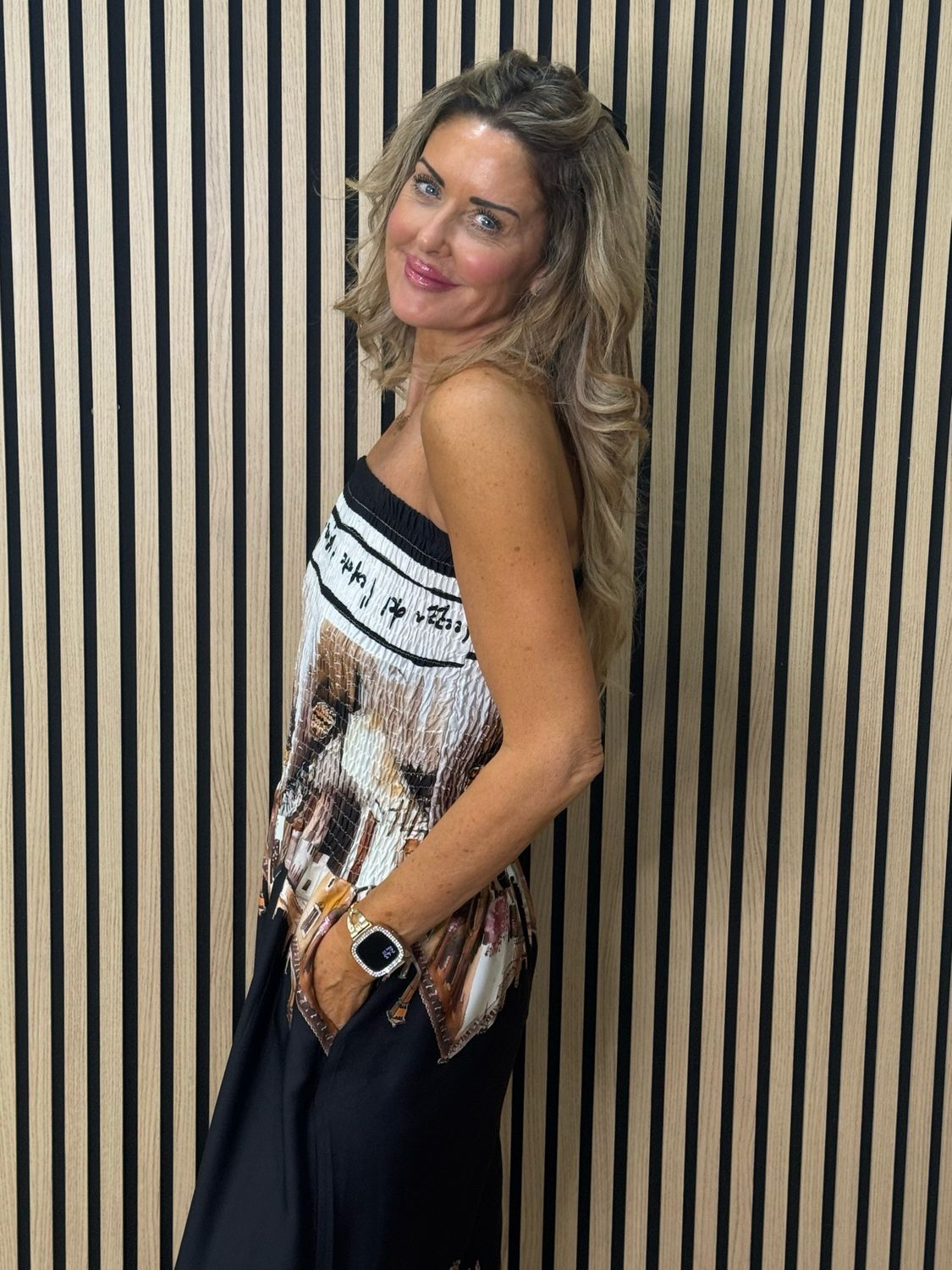 Printed Silk Blend Jumpsuit - Black