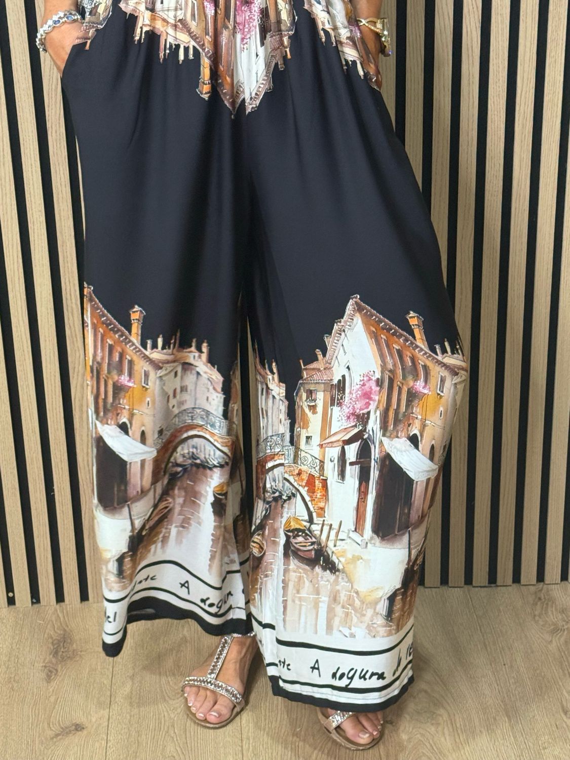 Printed Silk Blend Jumpsuit - Black