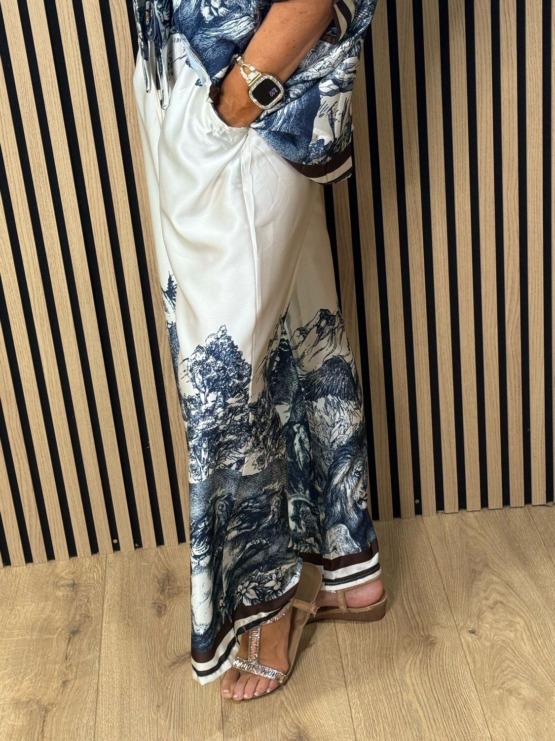 Printed Satin Co-Ord Set - Navy