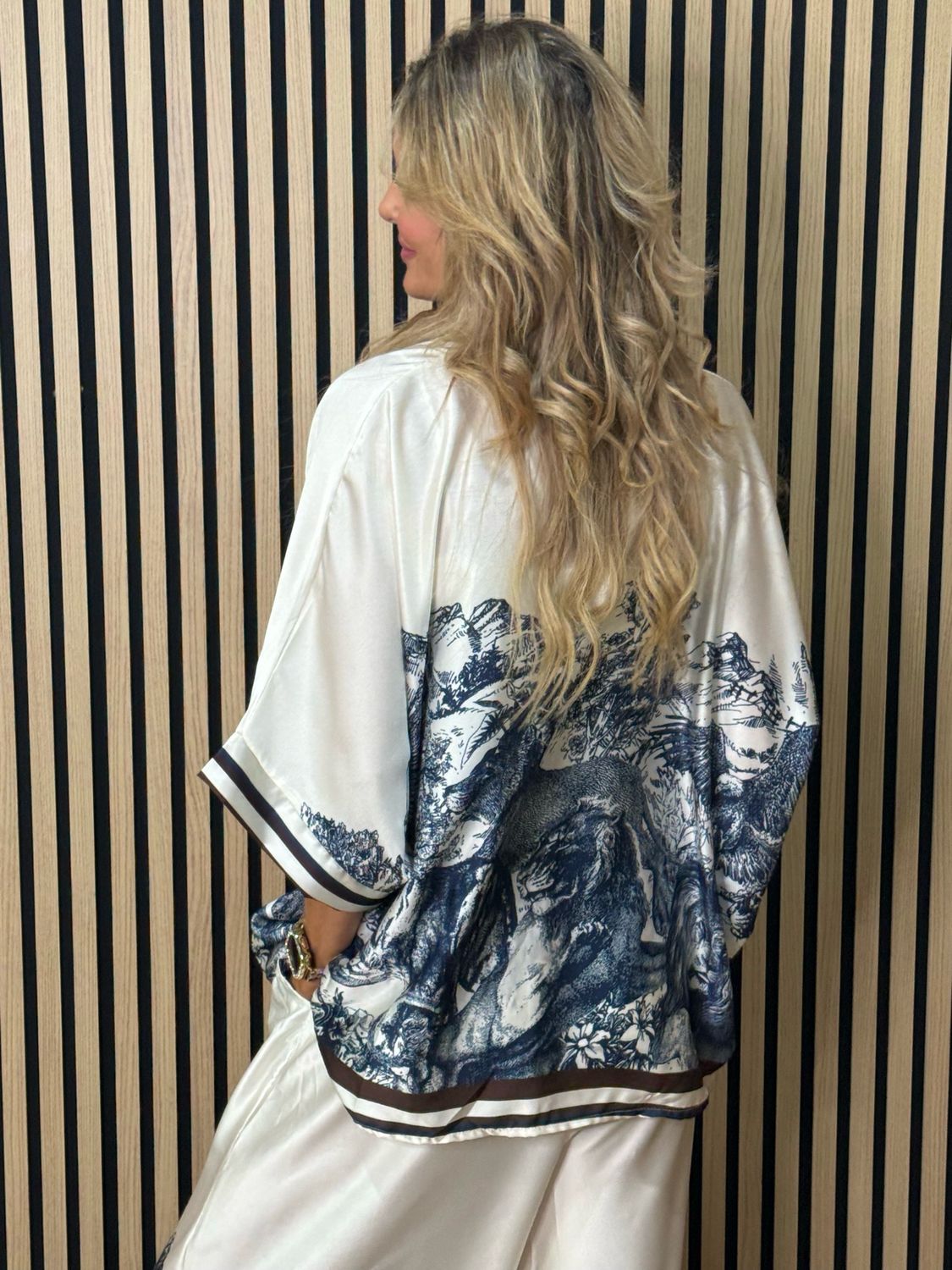 Printed Satin Co-Ord Set - Navy