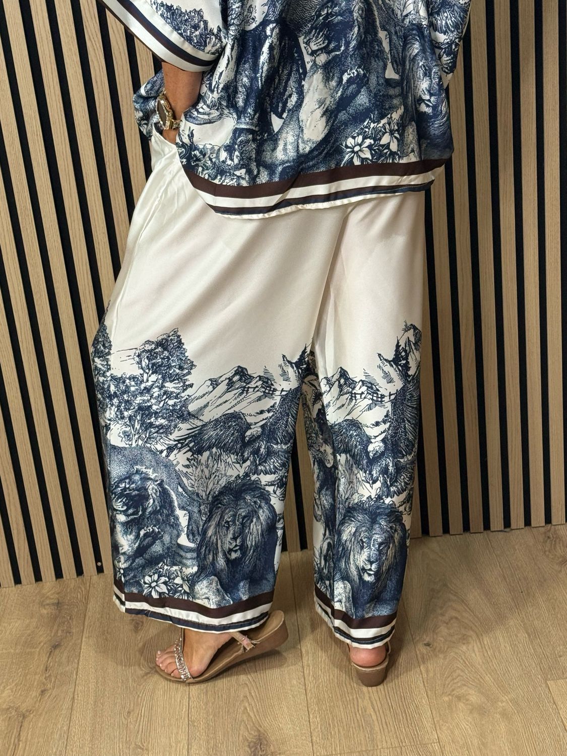Printed Satin Co-Ord Set - Navy
