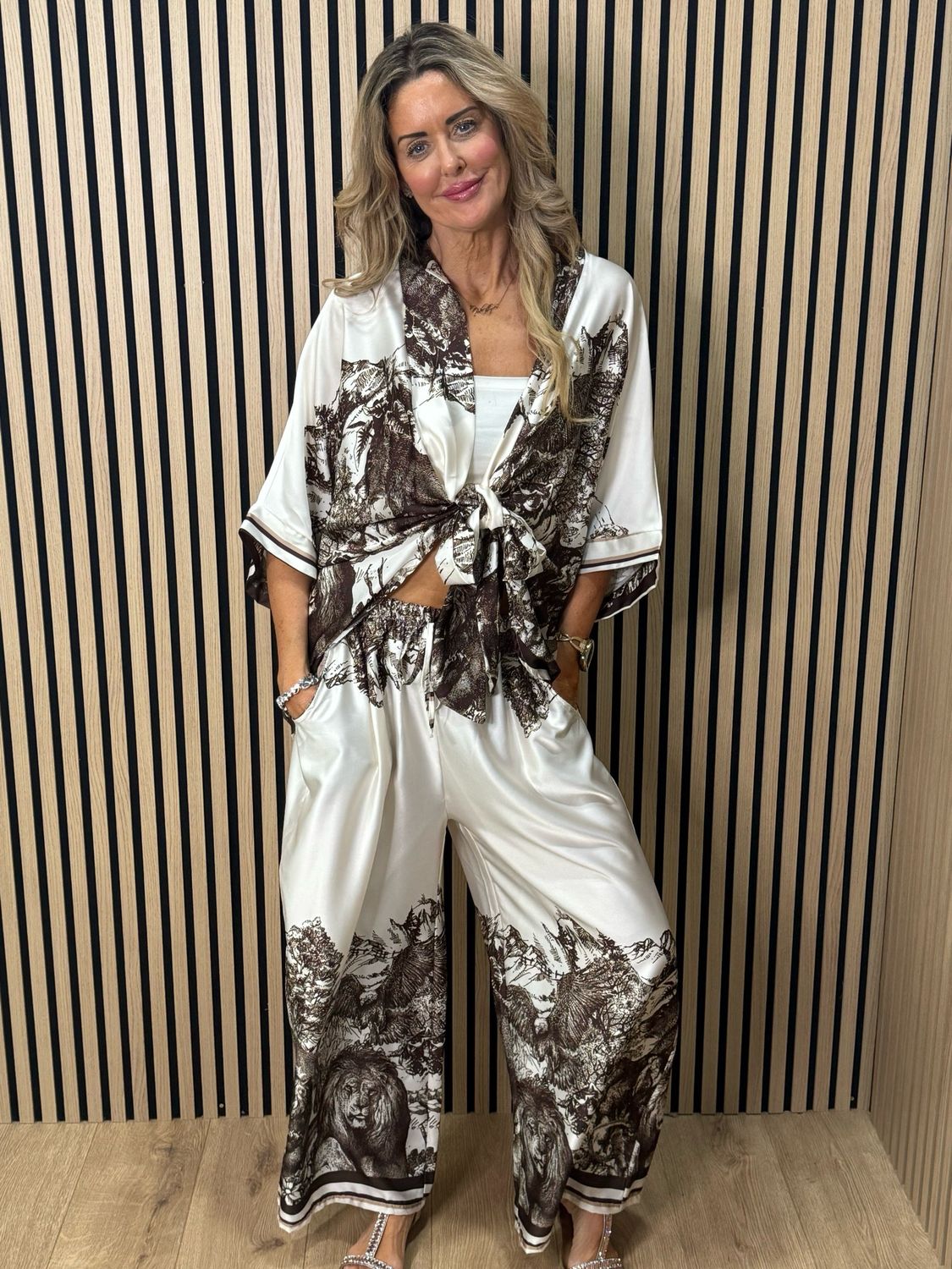 Printed Satin Co-Ord Set - Chocolate
